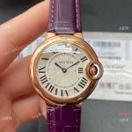 Ballon Bleu Cartier 33mm Swiss Quartz TW Purple Leather Band Copy Watch